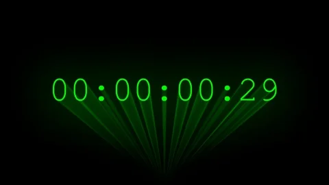 Green 30-second timecode drawn by laser beams. Video stock 95155346