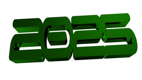 Green 3D 2025 text on white festive background, Christmas and new year cele.. Stock Illustration