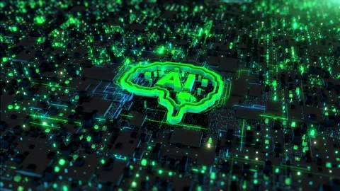 Green 3D AI, artificial intelligence animation abstract background. Stock Footage 254043127