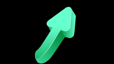 Green 3d arrow icon pointing upwards with a smooth pulsing motion on black backd Stock Footage 333727389