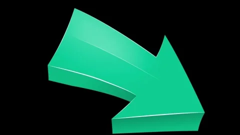 Green 3d arrow pointing right down with smooth pulsing animation on black surfac Stock Footage 333727337