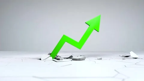 A green 3D arrow rises from the cracked ground, Business concept Stock Footage 244969379