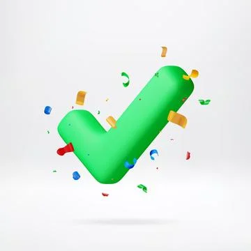 Green 3D check mark with falling colorful confetti イラスト素材