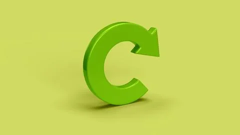 Green 3D circular arrow icon on backdrop, left view Stock Illustration