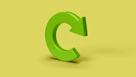Green 3D circular arrow icon on the backdrop, right view Stock Illustration