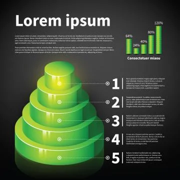 Green 3d cone chart with some infographic elements. Useful for presentations Stock Illustration