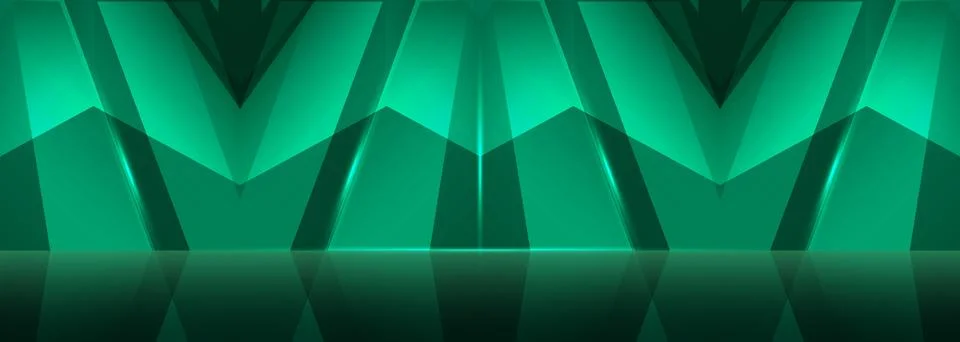 Green 3d empty studio room wide background with abstract wall. Concert showroom Stock Illustration