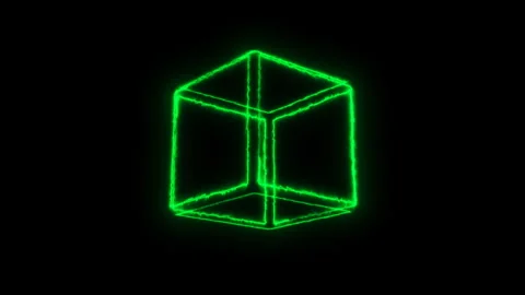 Green 3D Energy Cube Isolated On Black Background, Futuristic Cyber Geometry Stock Footage 153934419