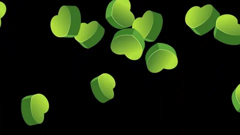 Green 3D Hearts Bursting and Floating on Black Background Stock Footage 346571379