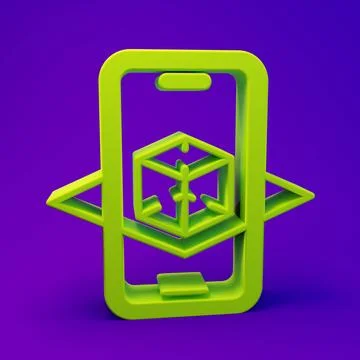 Green 3d modeling icon isolated on purple-blue background. Augmented realit.. Illustrazione stock