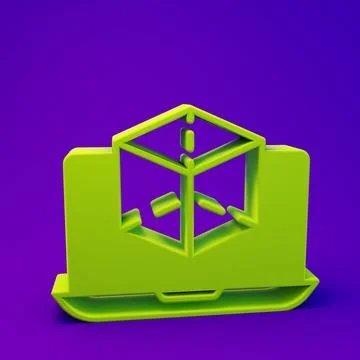 Green 3d modeling icon isolated on purple-blue background. Augmented realit.. イラスト素材