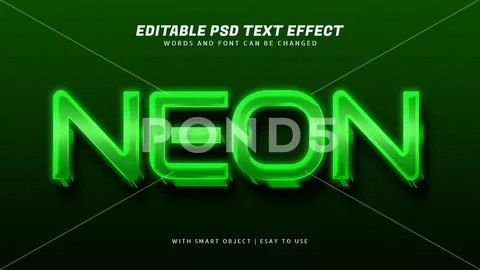 Green 3d neon text effect editable PSD Template