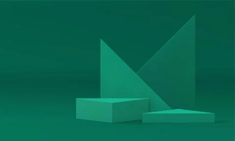 Green 3d podium with triangle wall backdrop minimalist pedestal showcase re.. Stock Illustration