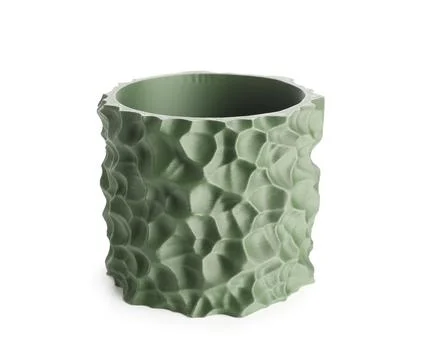 Green 3D printed textured container, modern manufacturing technology, additiv Stock Photos
