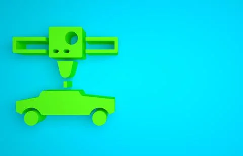 Green 3D printer car icon isolated on blue background. 3d printing. Minimalism イラスト素材