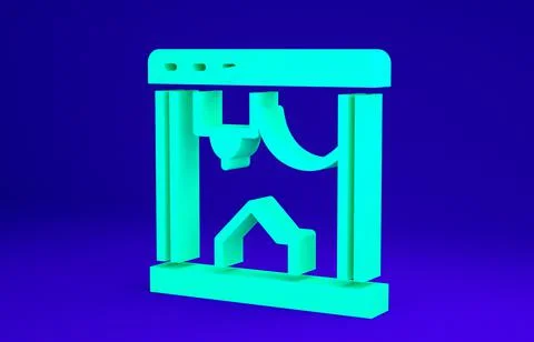 Green 3D printer icon isolated on blue background. Minimalism concept. 3d ill イラスト素材
