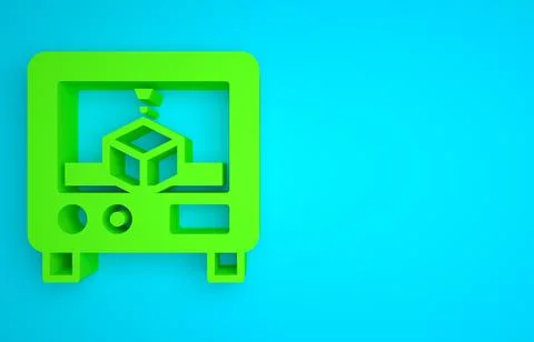 Green 3D printer icon isolated on blue background. 3d printing. Minimalism Stock Illustration