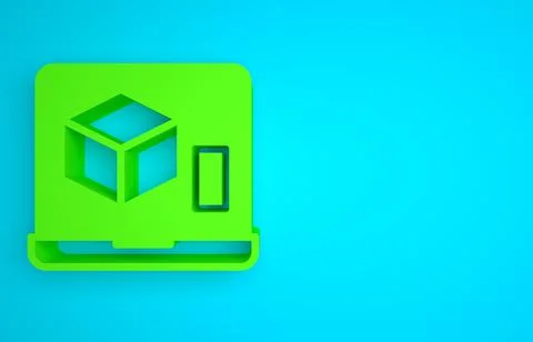 Green 3D printer icon isolated on blue background. 3d printing. Minimalism 库存插图