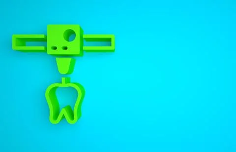 Green 3D printer tooth icon isolated on blue background. 3d printing. Minimalism Stock Illustration