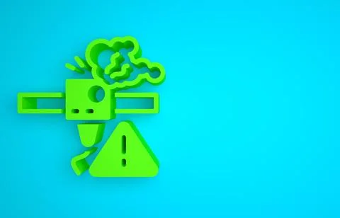 Green 3D printer warning icon isolated on blue background. 3d printing Stock Illustration