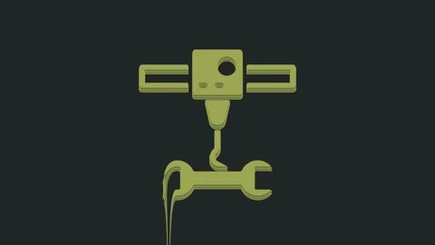 Green 3D printer wrench spanner icon isolated on black background. 3d printing Video stock 235588835