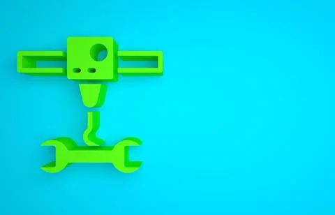 Green 3D printer wrench spanner icon isolated on blue background. 3d printing 스톡 일러스트