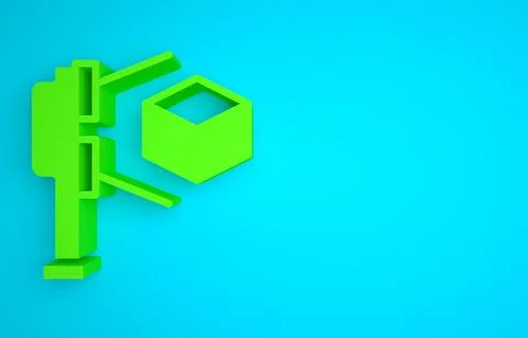 Green 3D scanner with cube projection icon isolated on blue background Stock Illustration