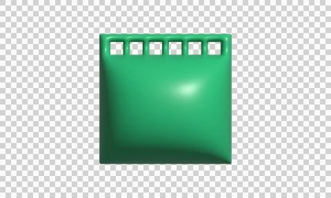 Green 3D square icon with top row of square holes isolated on white backgroun Stock Illustration