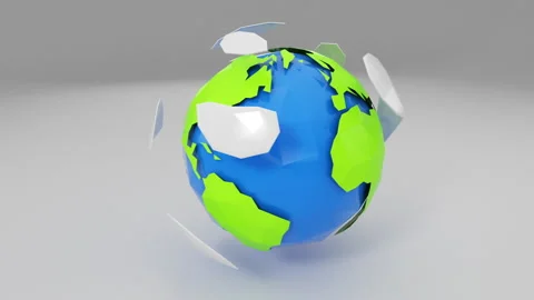Green 3D Vector Low Poly Planet Earth loop Stock Footage 234880020