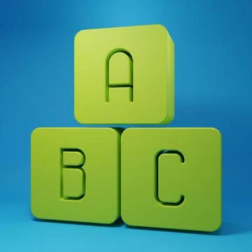 Green ABC blocks icon isolated on blue background. Alphabet cubes with lett.. Stock Illustration