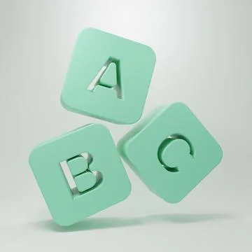 Green ABC blocks icon isolated on grey background. Alphabet cubes with lett.. Stock Illustration