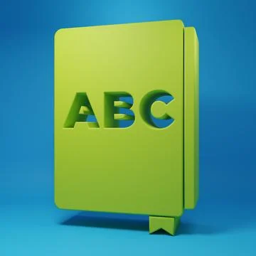 Green ABC book icon isolated on blue background. Dictionary book sign. Alph.. Illustrazione stock