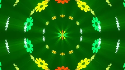 Green abstract background and moving colorful flovers, loop Stock Footage 76646922