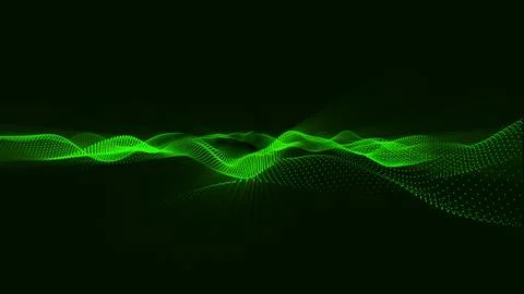 Green abstract background with flowing particles. Beautiful wave shaped arr.. Stock Illustration