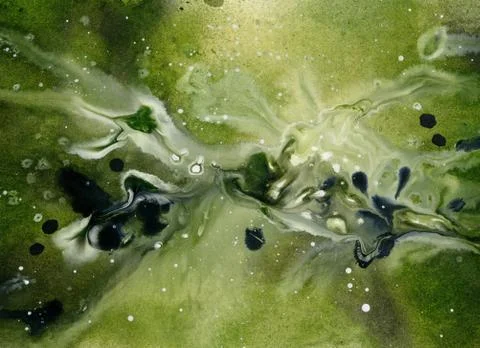 Green abstract background, splashes and stains, acrylic painting  drawing Stock Illustration