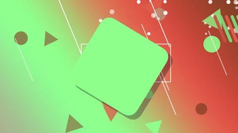 A green abstract camera icon appears with a lively feel over a red-orange g.. Stock Illustration