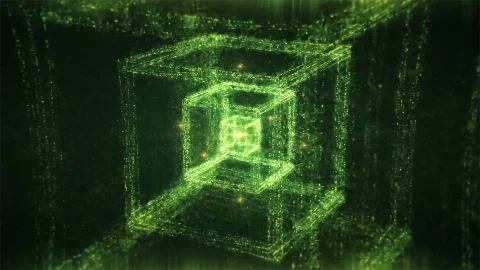 Green Abstract Cube Nested Matrix Style - Sacred Geometry Stock Illustration