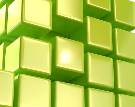 Green abstract cubes block array 3d illustration Stock Illustration