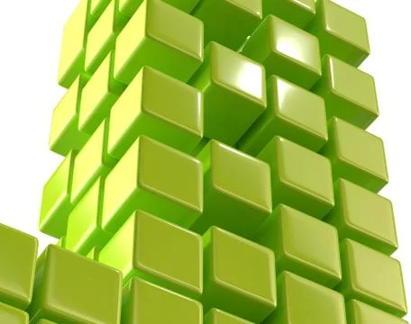 Green abstract cubes block array 3d illustration Stock Illustration