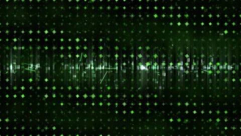 Green Abstract Digital Design with Floating Electric Geometric Shapes Stockbeeldmateriaal 303429823