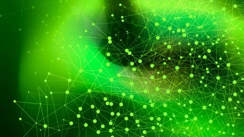 Green Abstract Digital Network Background with Connected Nodes Stock Illustration
