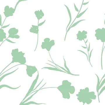Green abstract flower vector seamless pattern. Hand drawn shapes and line-art Illustrazione stock