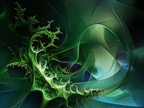 Green abstract fractal pattern on black background, wallpaper, design Stock Illustration
