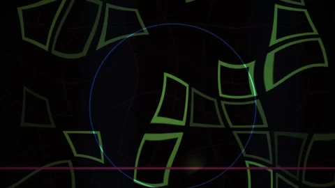 Green Abstract Geometric Shapes in Fast Motion on a Dark Digital Grid Backg.. Stock Footage 343708493