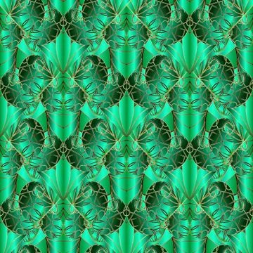 Green abstract geometric vector seamless pattern. Ornamental paisley flowers  Illustrazione stock