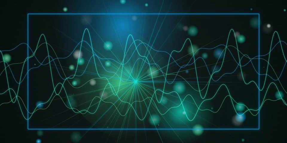 Green abstract line graph with glowing dots Stock Illustration