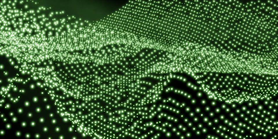 Green abstract mesh net dot web wave geometric technology design 3d render Stock-Illustration