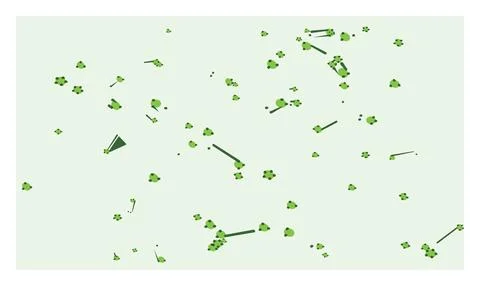 Green abstract organic shapes connected by thin lines on light mint green b.. Illustrazione stock