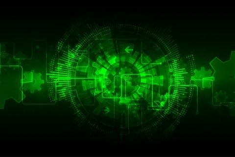 Green abstract technological background with various technological elements. 스톡 일러스트