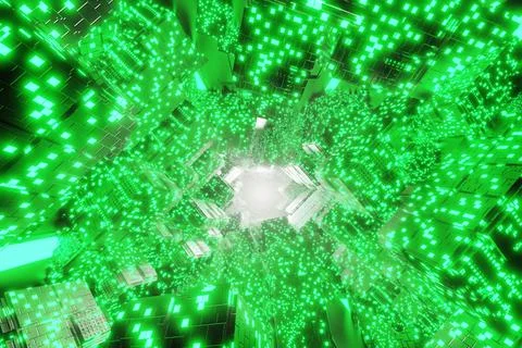 Green abstract technology big data digital background. 3d rendering. Abstract Stock Illustration